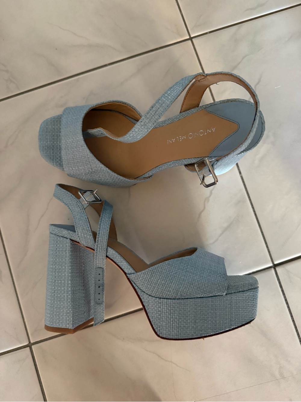 ANTONIO MELANI Powder Blue Platform Block Heel Sandal